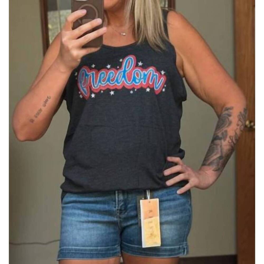 NEW SOUTHERN ATTITUDE freedom patriotic graphic tank top in black